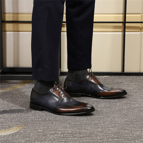 Zapatos Oxford Wingtip de Cuero para Hombre con Punta Bicolor
