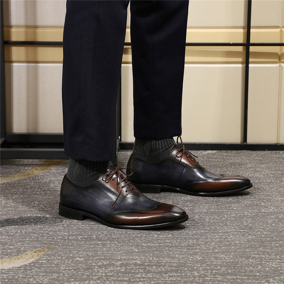 Zapatos Oxford Wingtip de Cuero para Hombre con Punta Bicolor