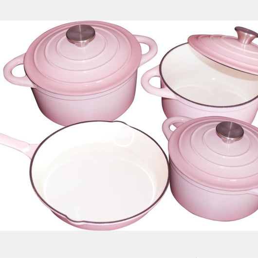 Juego de 4 Piezas de Cocotte de Hierro Fundido Esmaltado Blanco Interior - Image 11