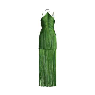 Vestido de Fiesta Verde Esmeralda con Tirantes Finos y Detalles de Borlas - Image 5