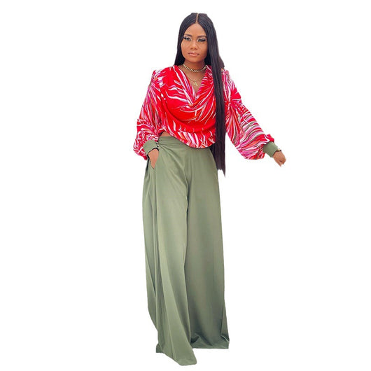 Conjunto de Blazer y Pantalón Ancho con Mangas Linterna Estampadas - Image 4