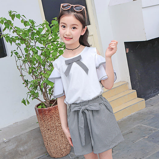 Conjunto Infantil Hombros Descubiertos - Blusa Corta y Short Moderno - Image 4