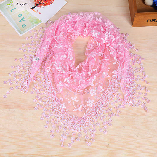 Pañuelo de Seda con Encaje y Flecos Creativos para Mujer - Image 40