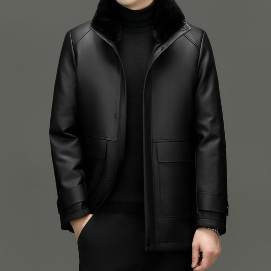 Chaqueta de Cuero para Hombre con Forro de Cashmira y Visón Desmontable