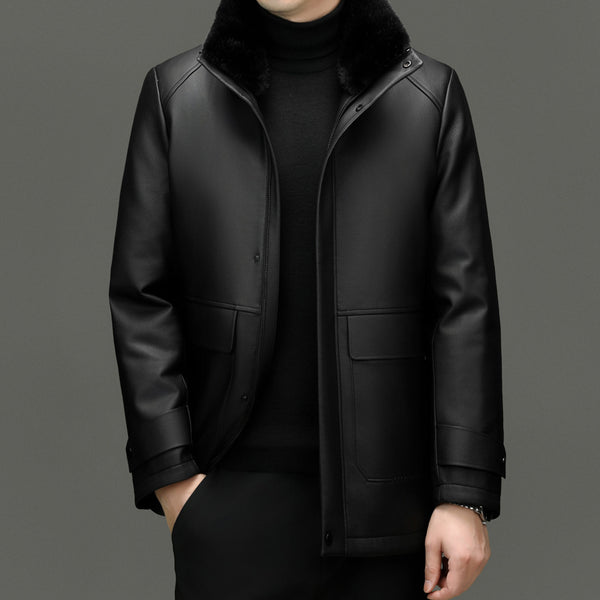 Chaqueta de Cuero para Hombre con Forro de Cashmira y Visón Desmontable