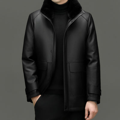 Chaqueta de Cuero para Hombre con Forro de Cashmira y Visón Desmontable