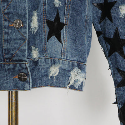 Chaqueta Denim Desgarrada con Solapa Estrella para Mujer - Image 11