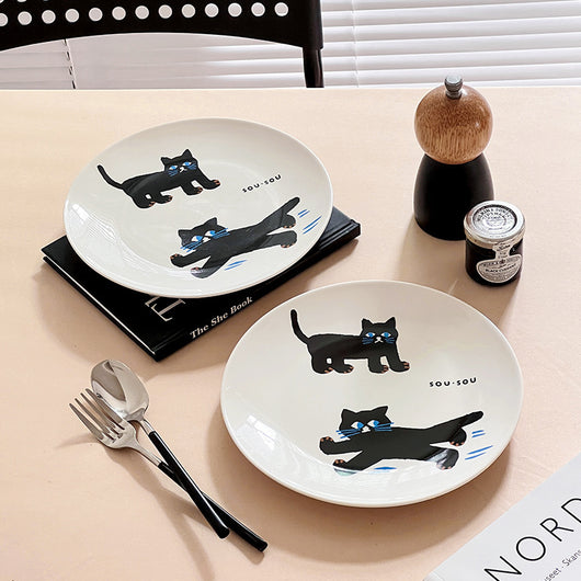 Plato de Cerámica Gato Negro - Vajilla Elegante para Desayuno y Ensalada - Image 18