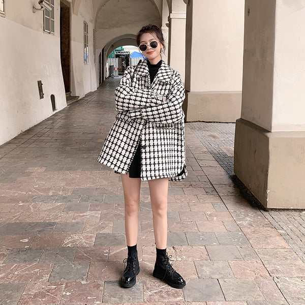 Saco Cuadros Tweed Suelto y Versátil