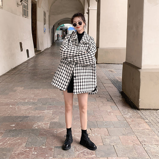 Saco Cuadros Tweed Suelto y Versátil
