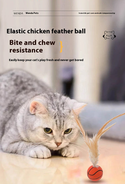 Three cat toys with pink balls and natural beige feathers, displayed on clear stands against a white background. - Image 20