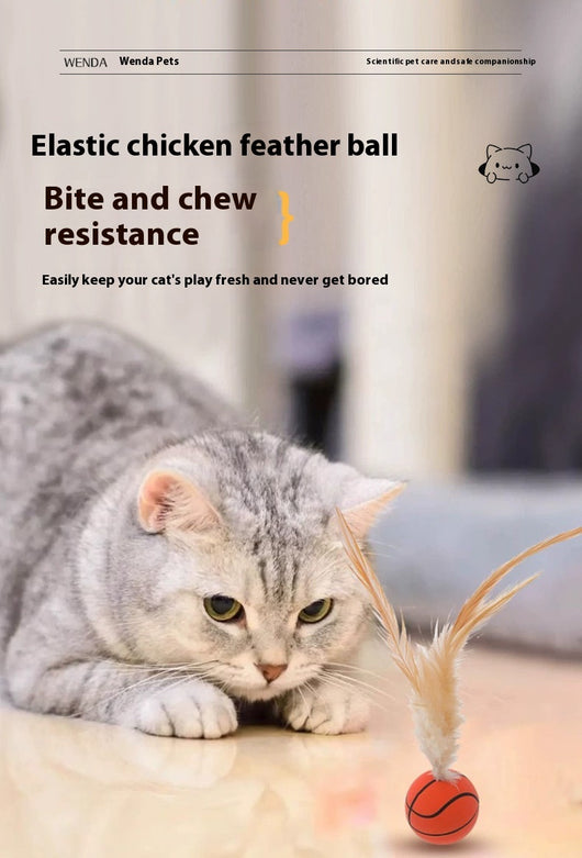 Three cat toys with pink balls and natural beige feathers, displayed on clear stands against a white background. - Image 20