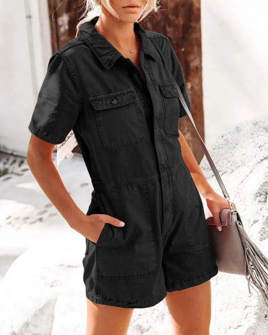 Mono de Trabajo Denim Casual Holgado Manga Corta - Image 10
