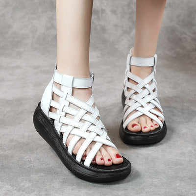 Sandalias Étnicas Retro con Cuña - Botas Tipo Sandalia de Cuero Genuino para Mujer - Image 6