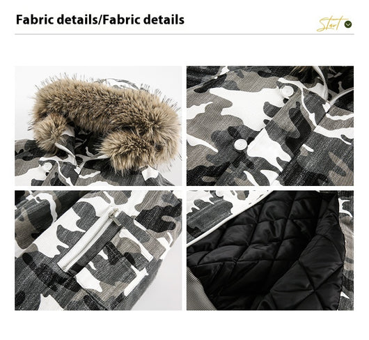 Chaqueta Acolchada de Algodón con Cuello de Pelaje y Diseño Camuflaje Retro - Image 10