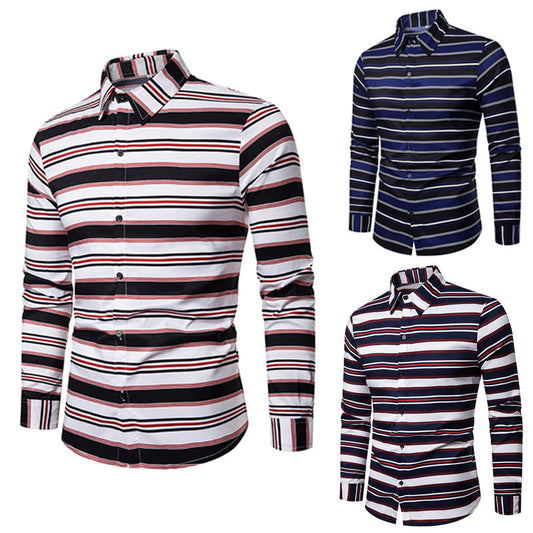 Camisa Casual Slim Fit a Rayas de Manga Larga para Hombre