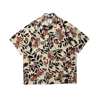 Camisa Retro Floral Estampado Completo Manga Corta Unisex