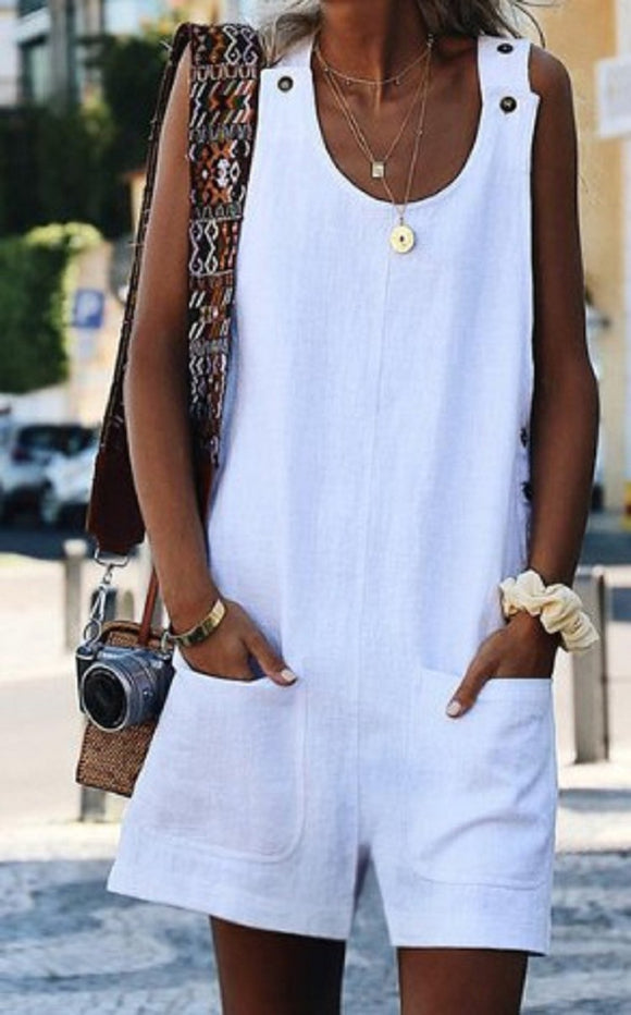 Jumpsuit de Algodón y Lino con Bolsillos y Botones - Estilo Verano