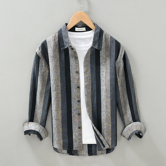Camisa de Lino para Hombre con Mangas Largas y Rayas a Juego - Image 6