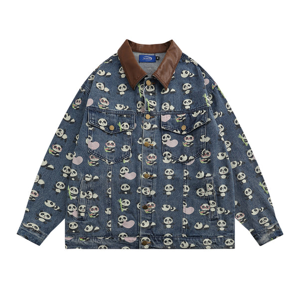 Chamarra Vaquera Estampada Panda Rojo para Hombre