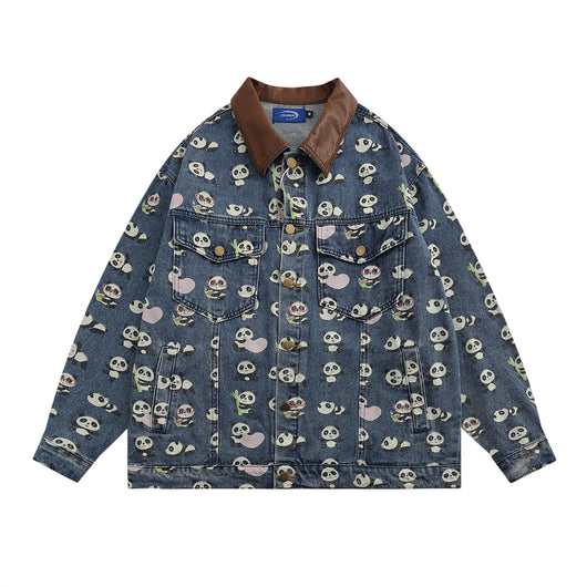 Chamarra Vaquera Estampada Panda Rojo para Hombre