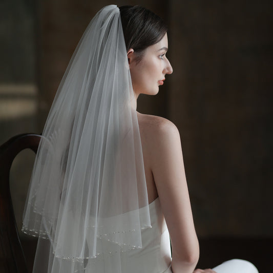 Velo de Novia Artesanal con Cuentas Bordadas - Image 2