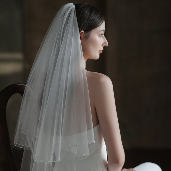 Velo de Novia Artesanal con Cuentas Bordadas