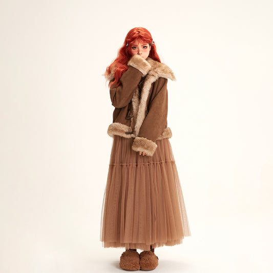 Abrigo de Ante Suave para Mujer - Corte Holgado con Solapas, Otoño e Invierno - Image 2