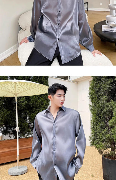 Camisa Suelta Elegante para Hombre - Tela Sedosa y Semitransparente - Image 8