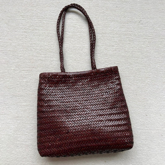 Bolso Tote de Cuero Genuino Tejido Hecho a Mano