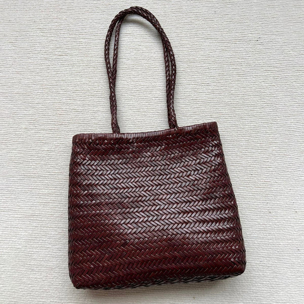 Bolso Tote de Cuero Genuino Tejido Hecho a Mano