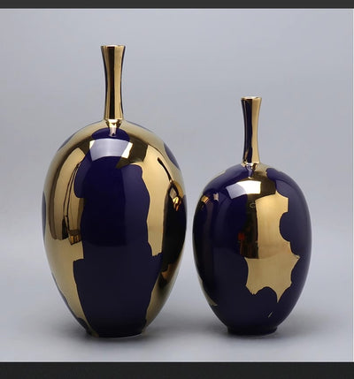 Jarrón Alto de Lujo Azul Gema con Baño de Oro - Decoración Moderna - Image 8
