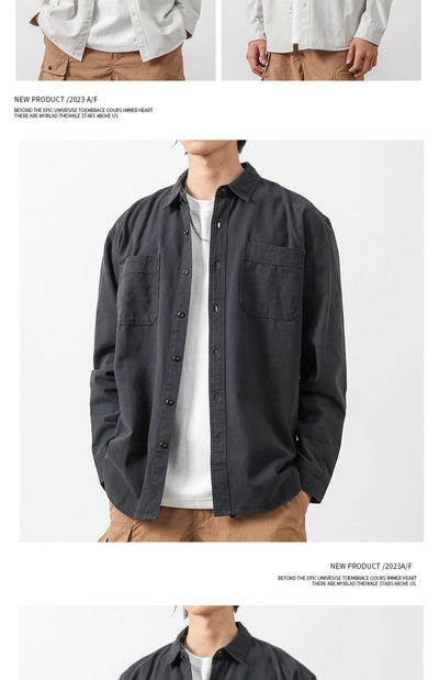 Camisa Casual Retro de Algodón Puro para Hombre - Gris Elegante - Image 14