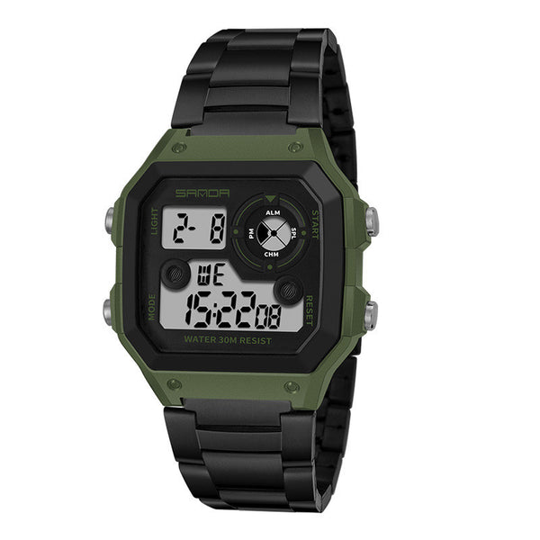 Reloj Deportivo LED Multifunción Resistente al Agua con Banda de Acero