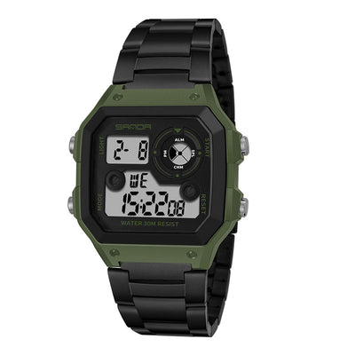 Reloj Deportivo LED Multifunción Resistente al Agua con Banda de Acero