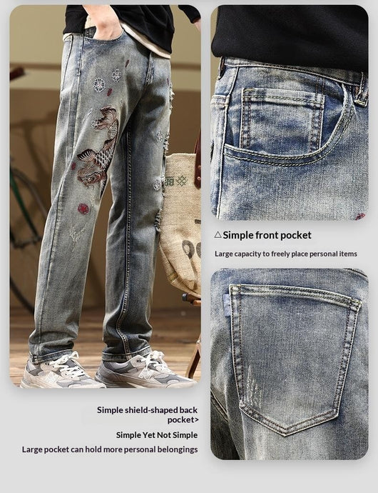 Jeans Rectos Stretch con Bordados para Hombre - Image 14
