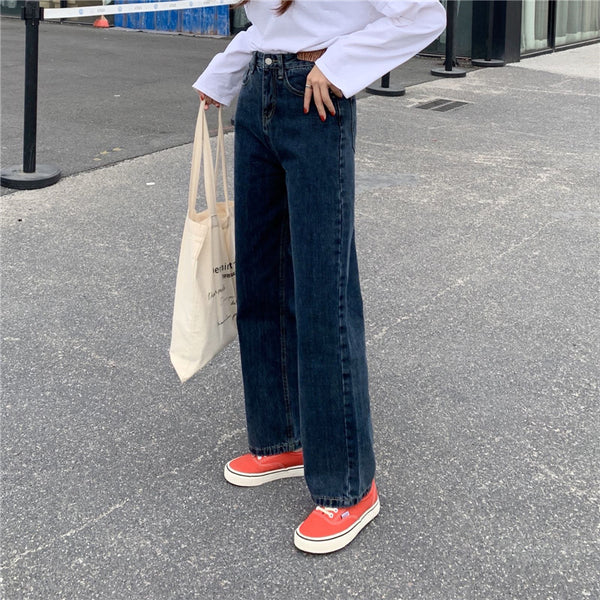 Jeans Retro de Cintura Alta y Pierna Ancha para Mujer