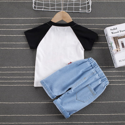 Conjunto Casual Infantil Western Cartoon Hombro Caído Manga Corta - Image 5