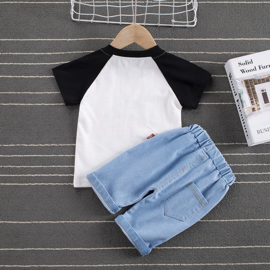 Conjunto Casual Infantil Western Cartoon Hombro Caído Manga Corta - Image 5