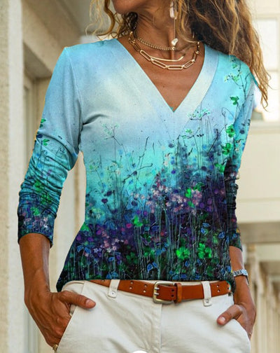 Blusa Estampada Cuello V Manga Larga para Mujer - Image 11