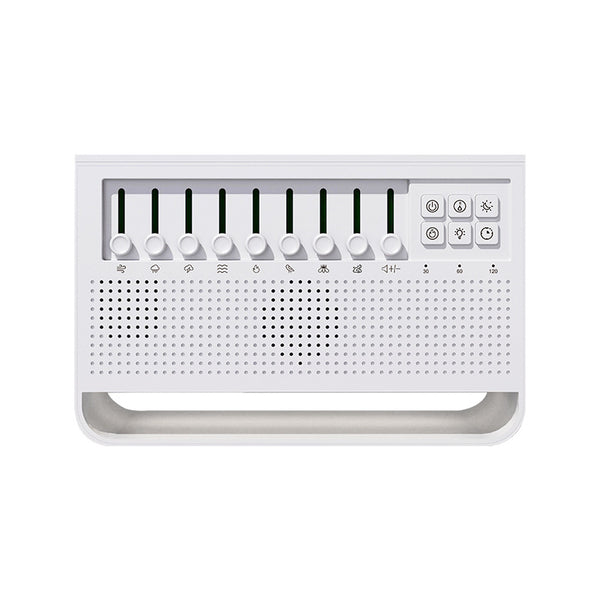 White noise simulation flame aromatherapy machine with multiple sound sliders, control buttons, and a perforated speaker grille. - Image 3