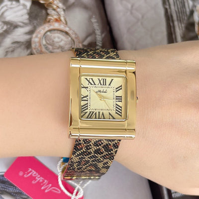 Reloj Cuadrado de Malla Acero Inoxidable Estampado Leopardo para Mujer - Image 2