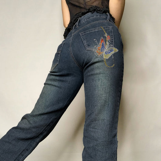 Jeans Retro Cintura Alta con Estampado de Mariposas para Mujer - Image 8