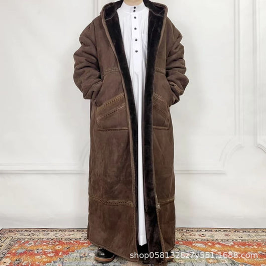 Bata de Ante Sintético para Hombre con Capucha y Bolsillos - Abrigo Invierno - Image 9
