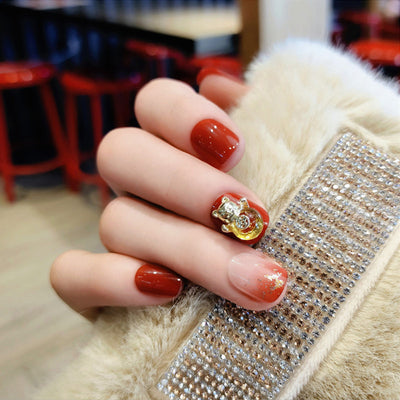 Uñas Postizas Removibles Diseño Fresa Corazón Mariposa Cortas - Image 24