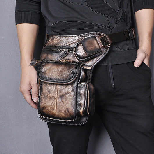 Bolsa de Cintura de Cuero Curtido al Aceite Vintage para Hombre - Estilo Outdoor - Image 15
