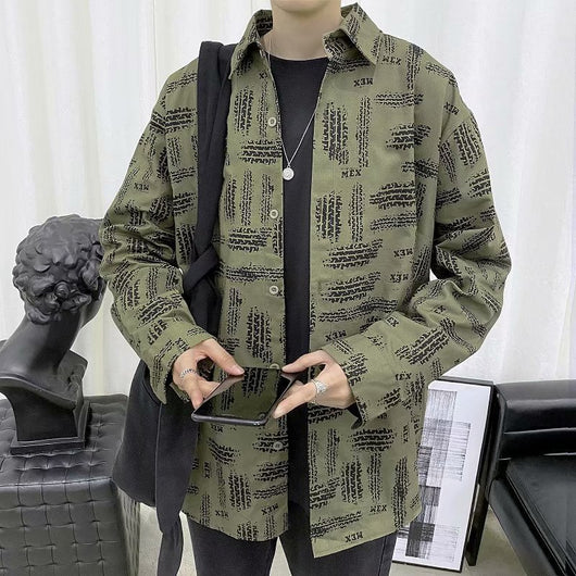 Camisa Jacket Suelta Estampada de Manga Larga para Hombre - Image 6