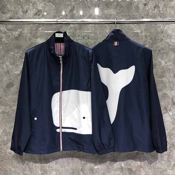 Chaqueta de Cuello Alto con Cierre y Estampado de Ballena