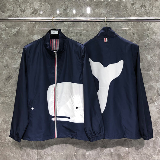 Chaqueta de Cuello Alto con Cierre y Estampado de Ballena