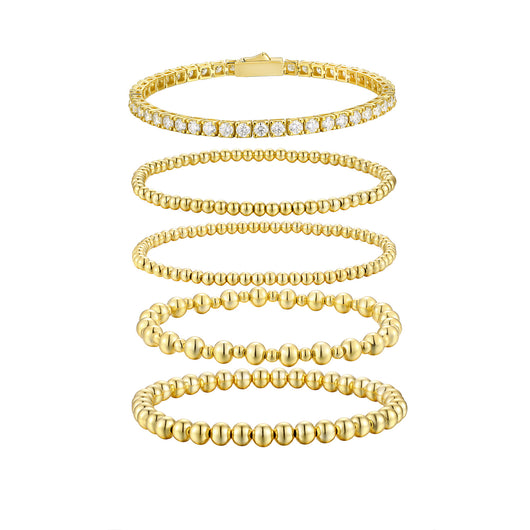 Conjunto de 5 Pulseras de Moissanita Redonda Estilo Clásico en Oro - Resistente al Desvanecimiento - Image 8